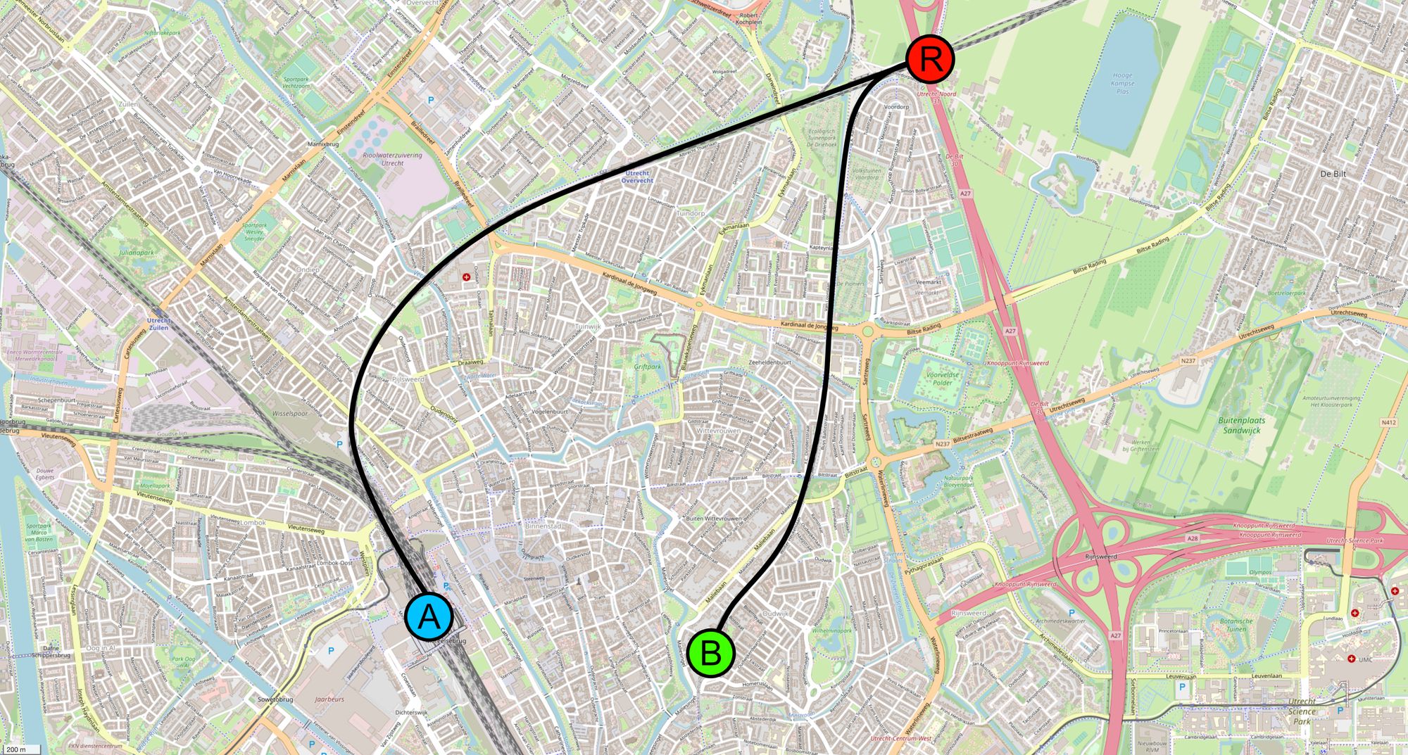 Train Trajectory From Utrecht Centraal to Utrecht Maliebaan