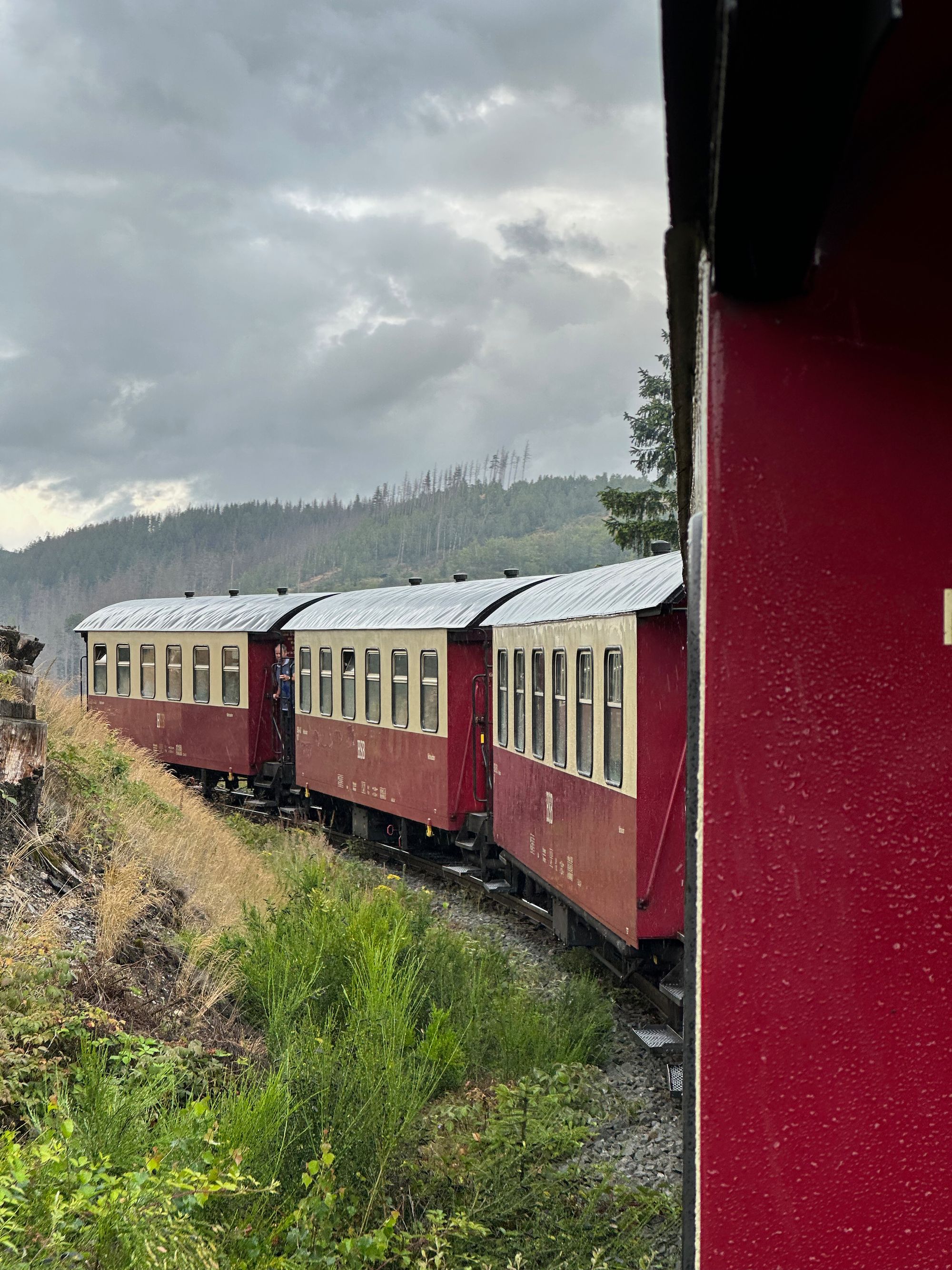 Steam Train Cars Bending in Curve