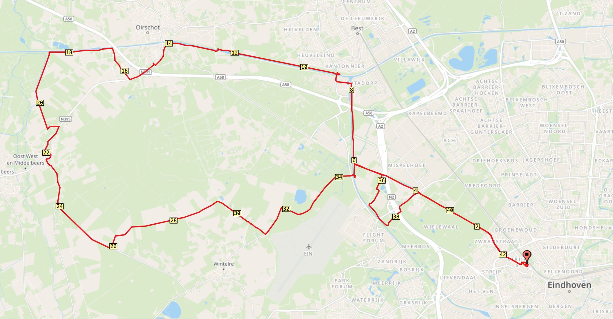 Map of our bike route today
